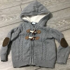 Edgehill Collection Cable Knit Zip Up Toggle Button Hooded Sweater 18 Mo